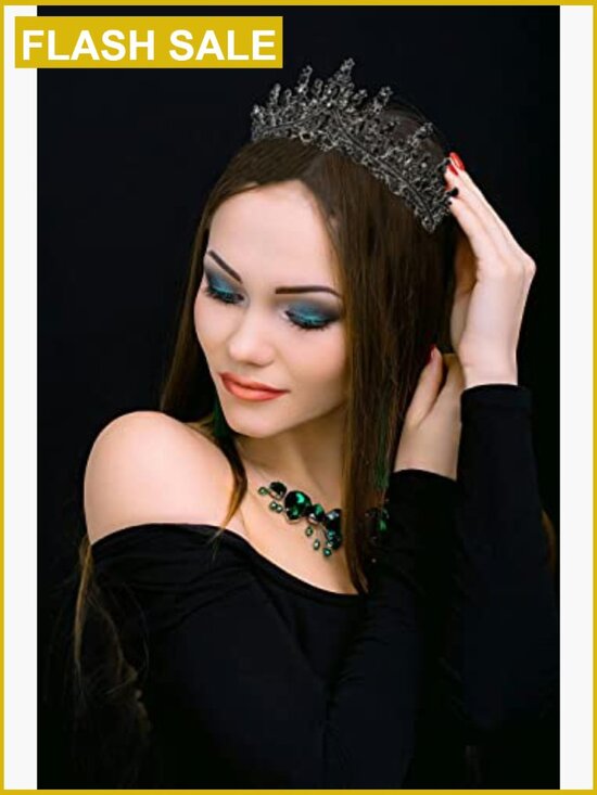 Gothic Wedding Tiara Crown, Rhinestone Crystal Queen Headpiece, Vintage Costume